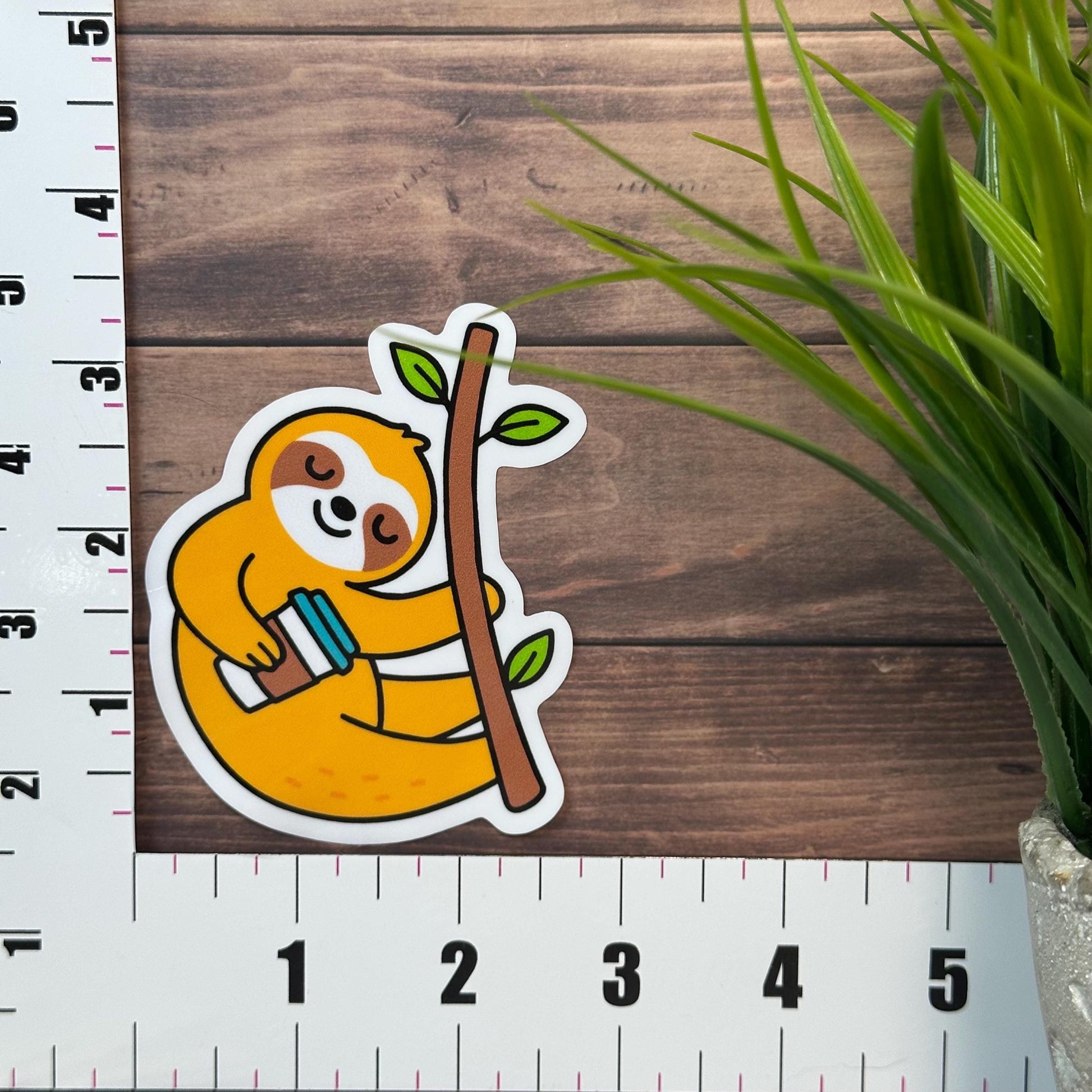 Cute Sloth Coffee Sticker: 3in x 2.5in Waterproof Vinyl Decal