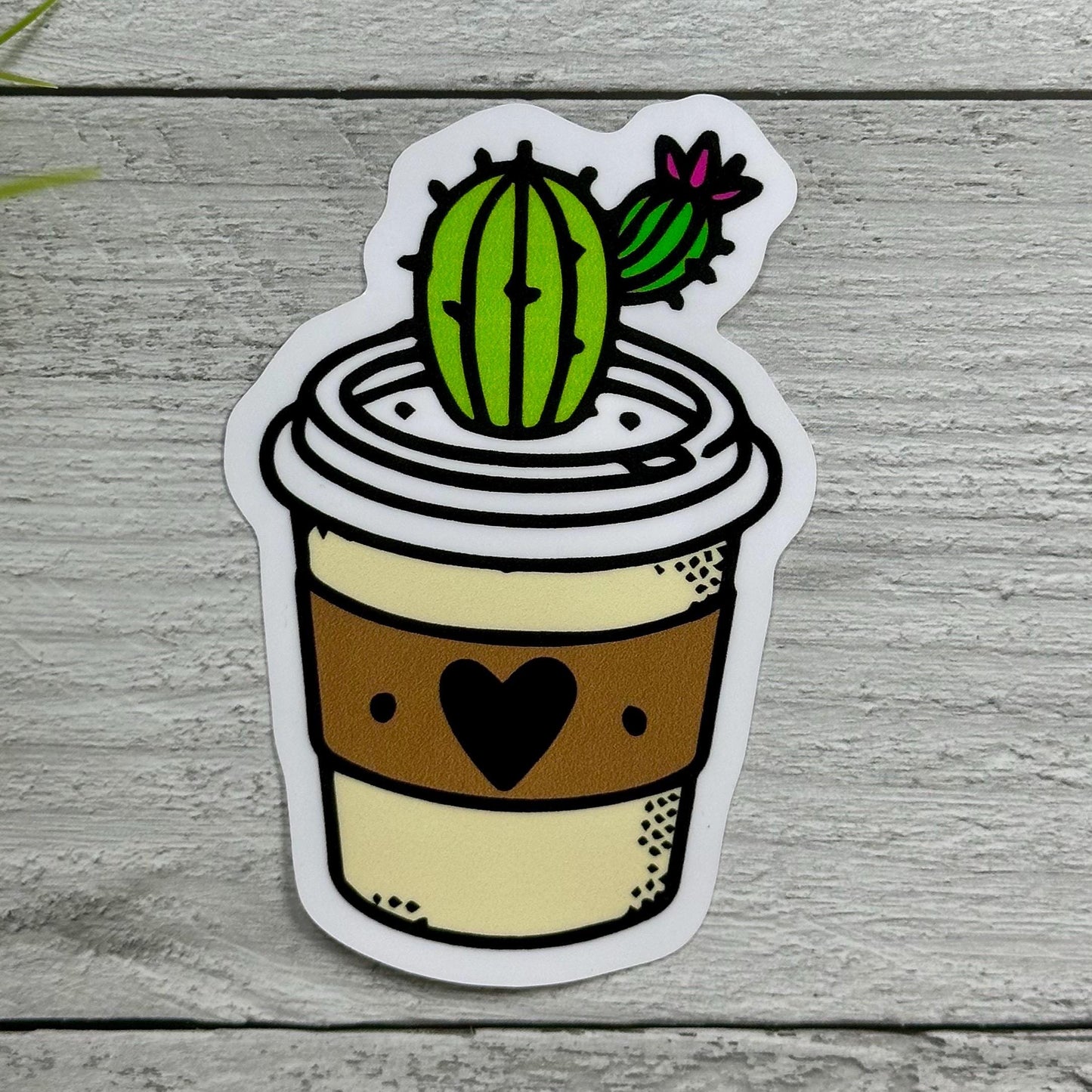 Cactus Coffee Cup Sticker: Waterproof Vinyl Decal (3.5x2.25")