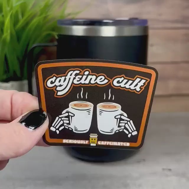 Coffee Cult Sticker: Waterproof Vinyl Decal (3x2 Inches, Glossy)