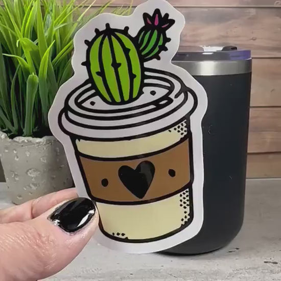 Cactus Coffee Cup Sticker: Waterproof Vinyl Decal (3.5x2.25")