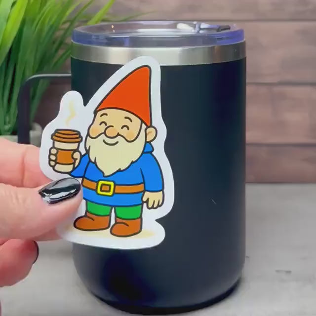 Cute Gnome Coffee Sticker - Waterproof Vinyl Decal, 3in