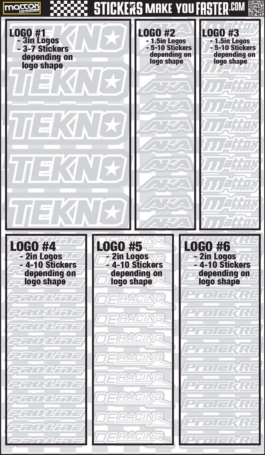 Custom sponsor decals and sticker sheets for your rc car. 