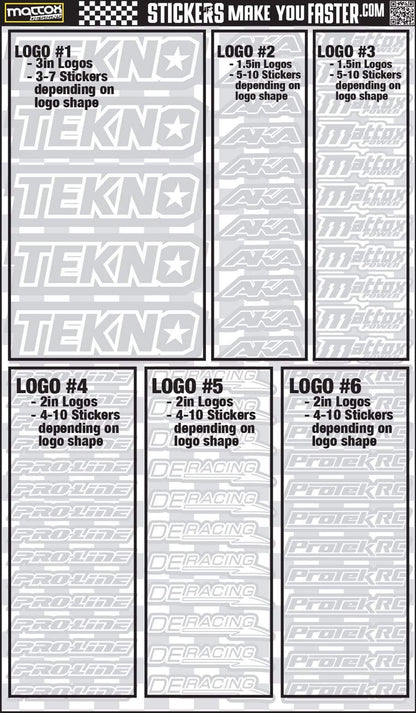 Custom sponsor decals and sticker sheets for your rc car. 
