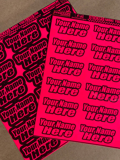 Fluorescent Racer Name Decals
