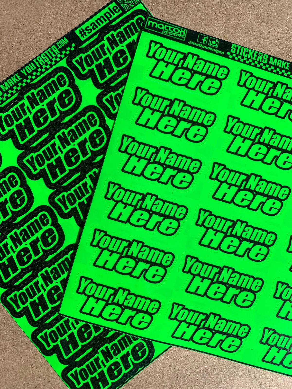 Fluorescent Racer Name Decals