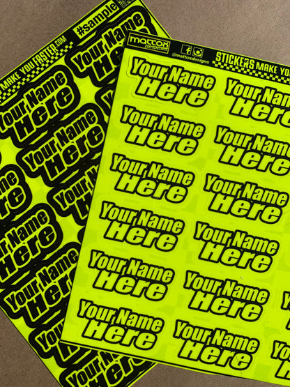 Fluorescent Racer Name Decals