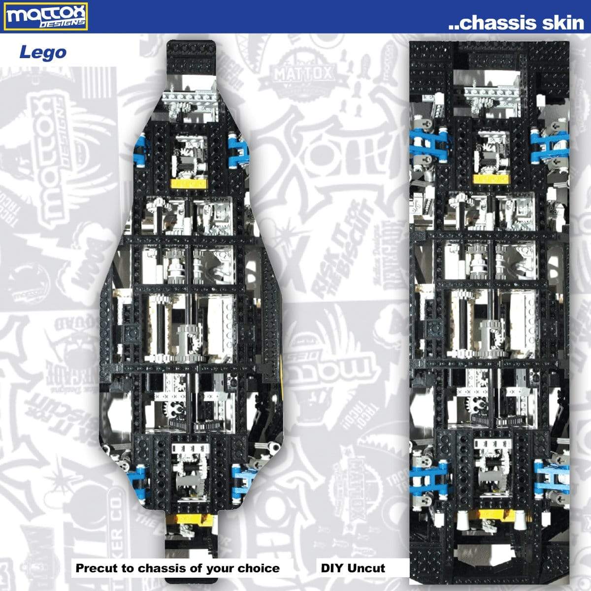 Chassis Skin for rc cars.  Fits Tekno, Team associated. Stickers make you faster.  Custom stickers and decals
